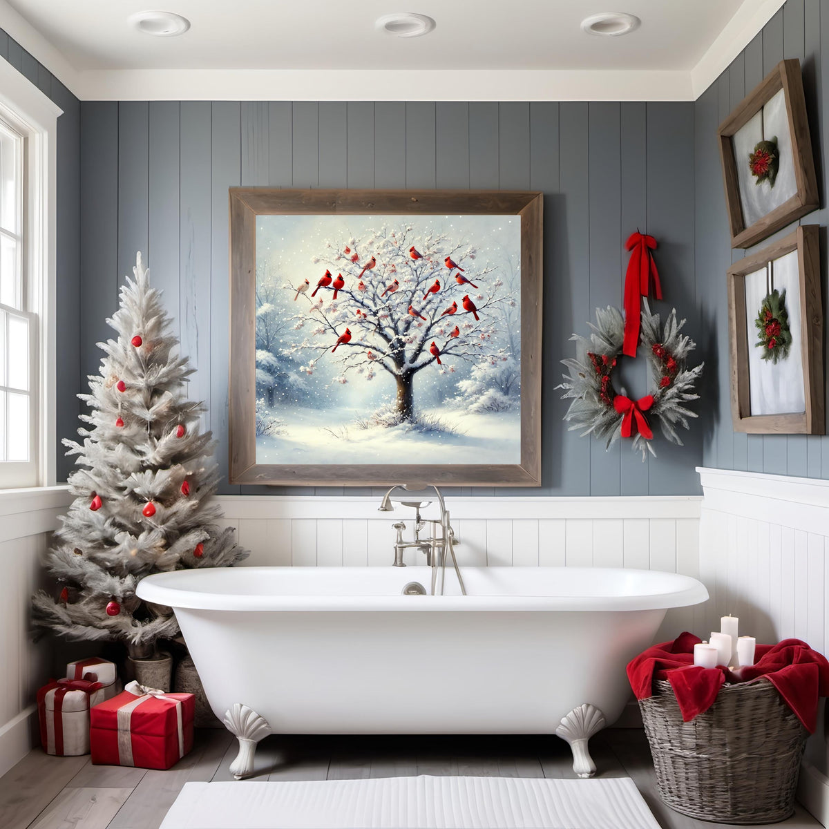 Winter Cardinals in Snowy Forest - Nature-Inspired Wall Art Digital Download