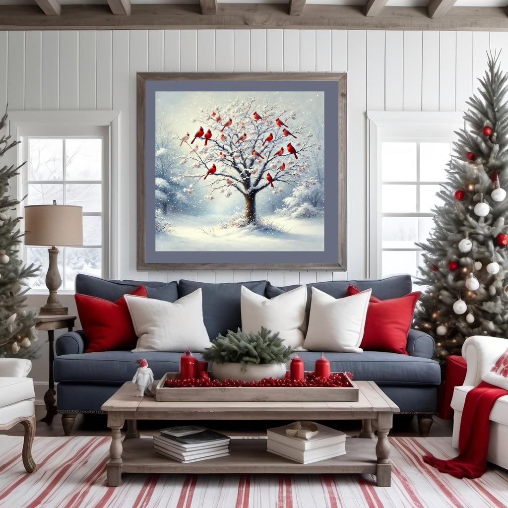 Winter Cardinals in Snowy Forest - Nature-Inspired Wall Art Digital Download