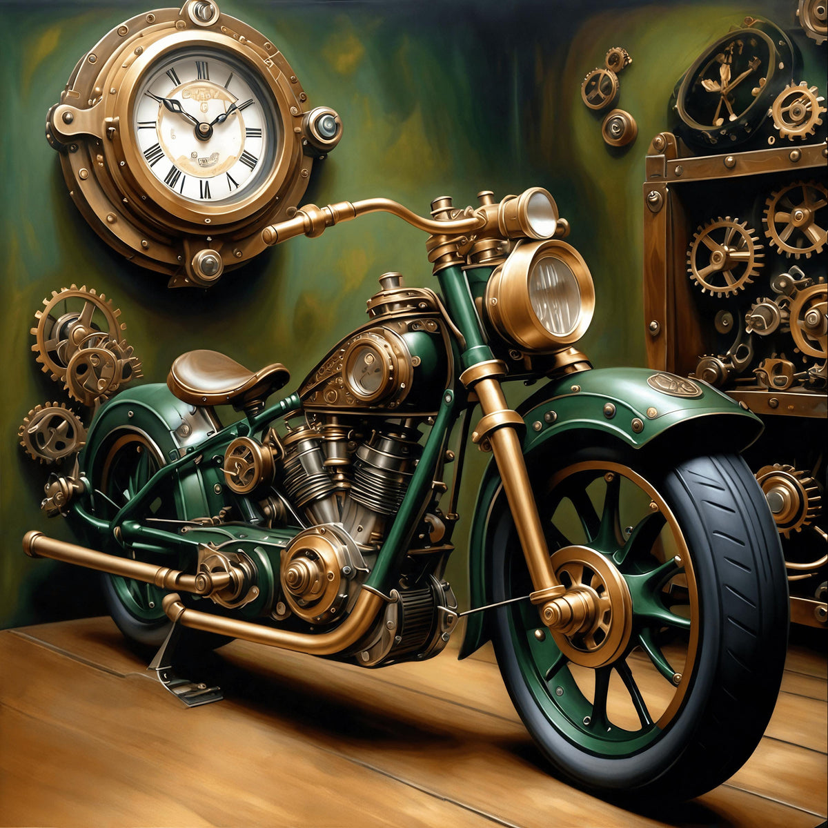 Steampunk Motorcycle Art Print: Vintage Clockwork Racer (Digital Download)