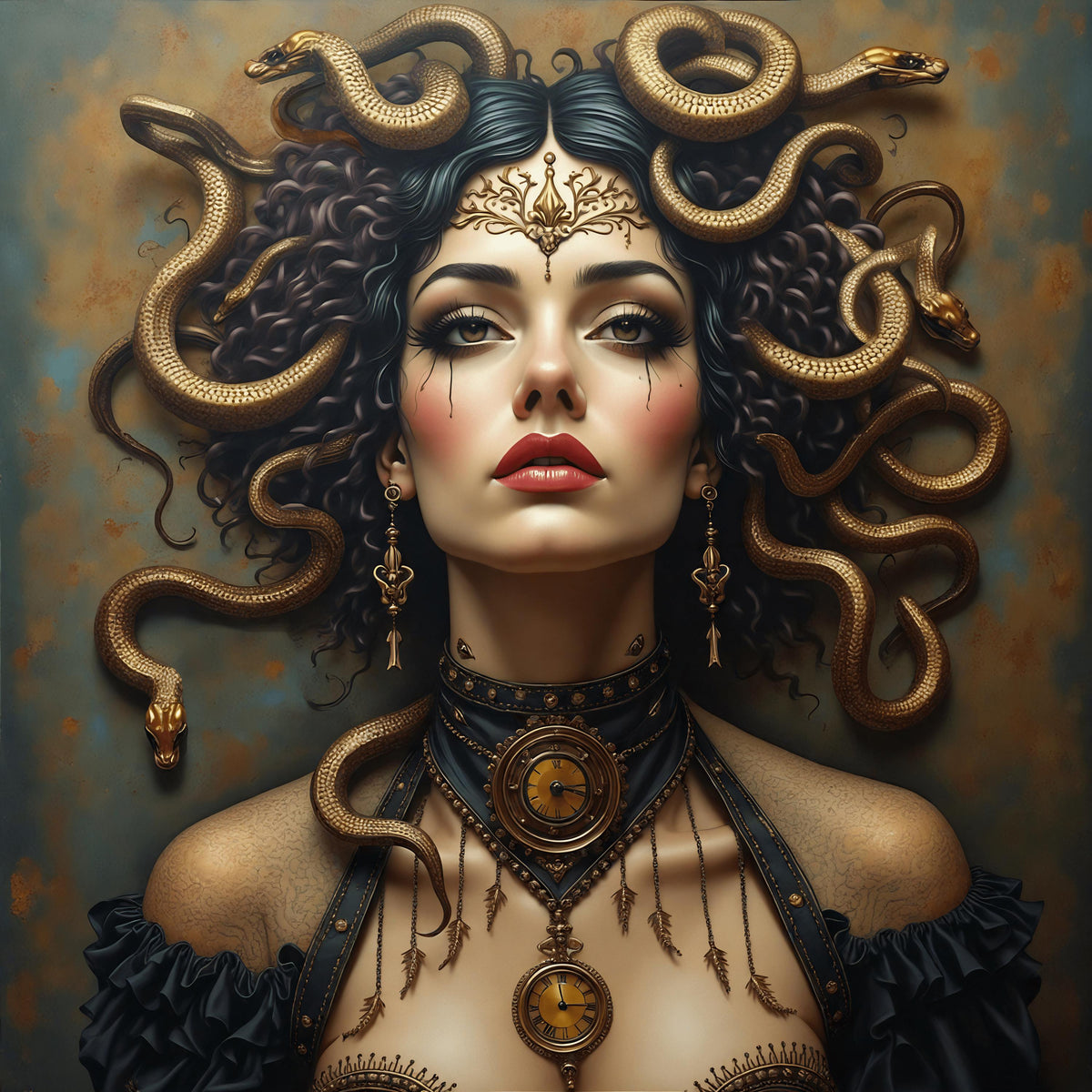 Medusa Portrait Art: Steampunk Snake Queen, Gothic Fantasy (Digital Download)