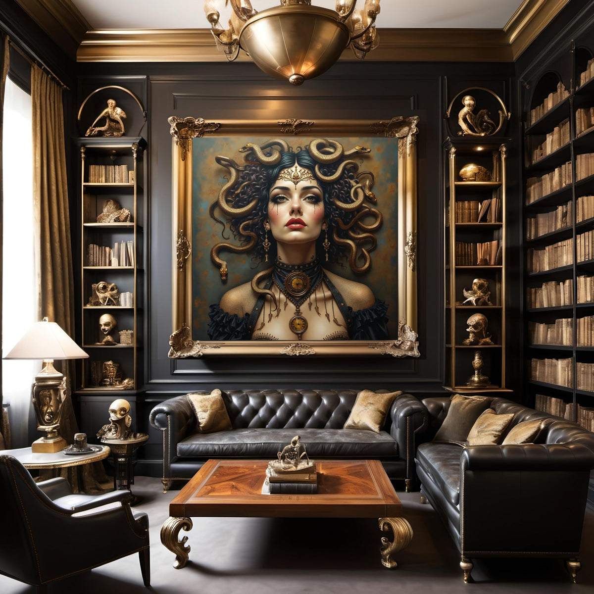 Medusa Portrait Art: Steampunk Snake Queen, Gothic Fantasy (Digital Download)
