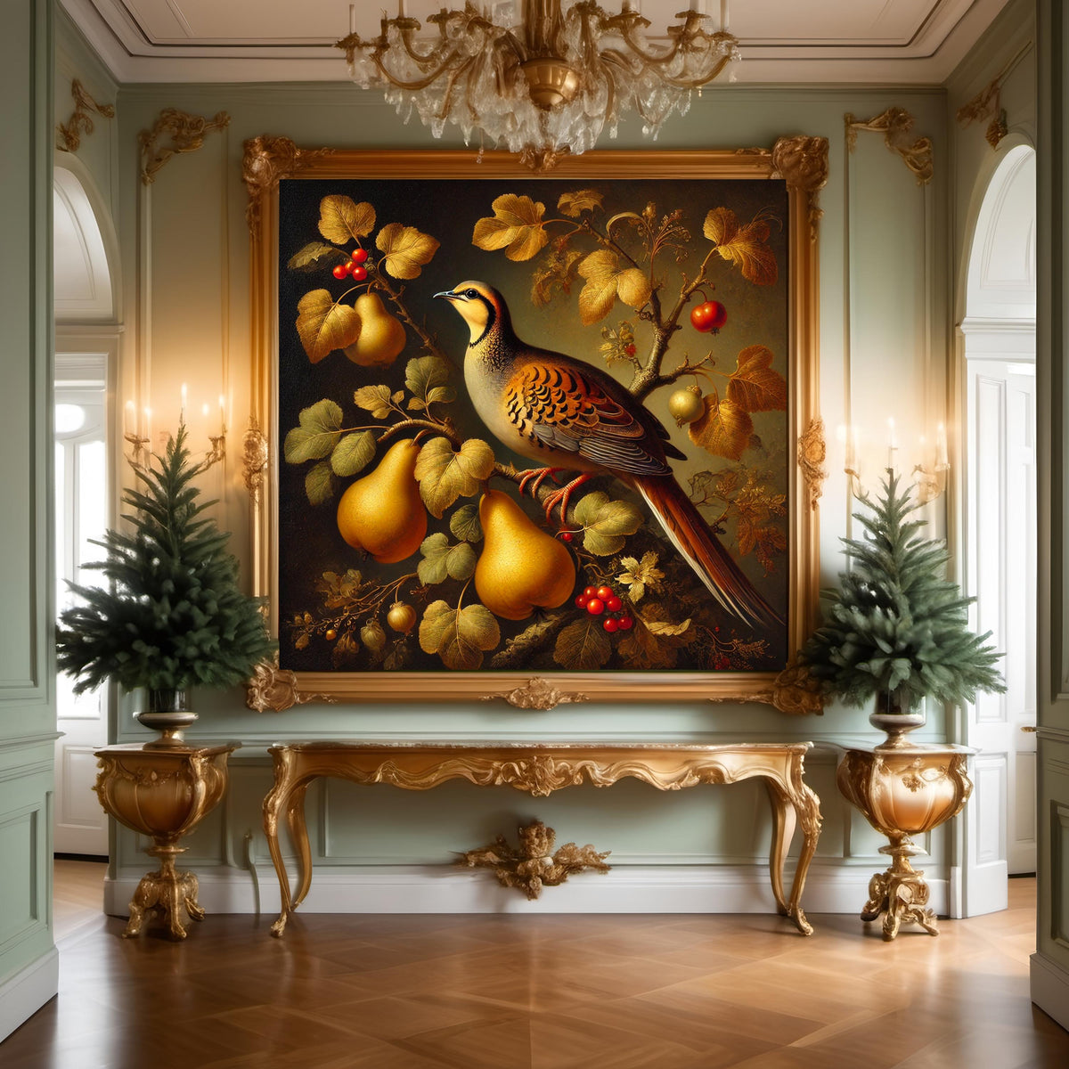 Partridge in a Pear Tree Art: Rustic Holiday Botanical Print (Digital Download)