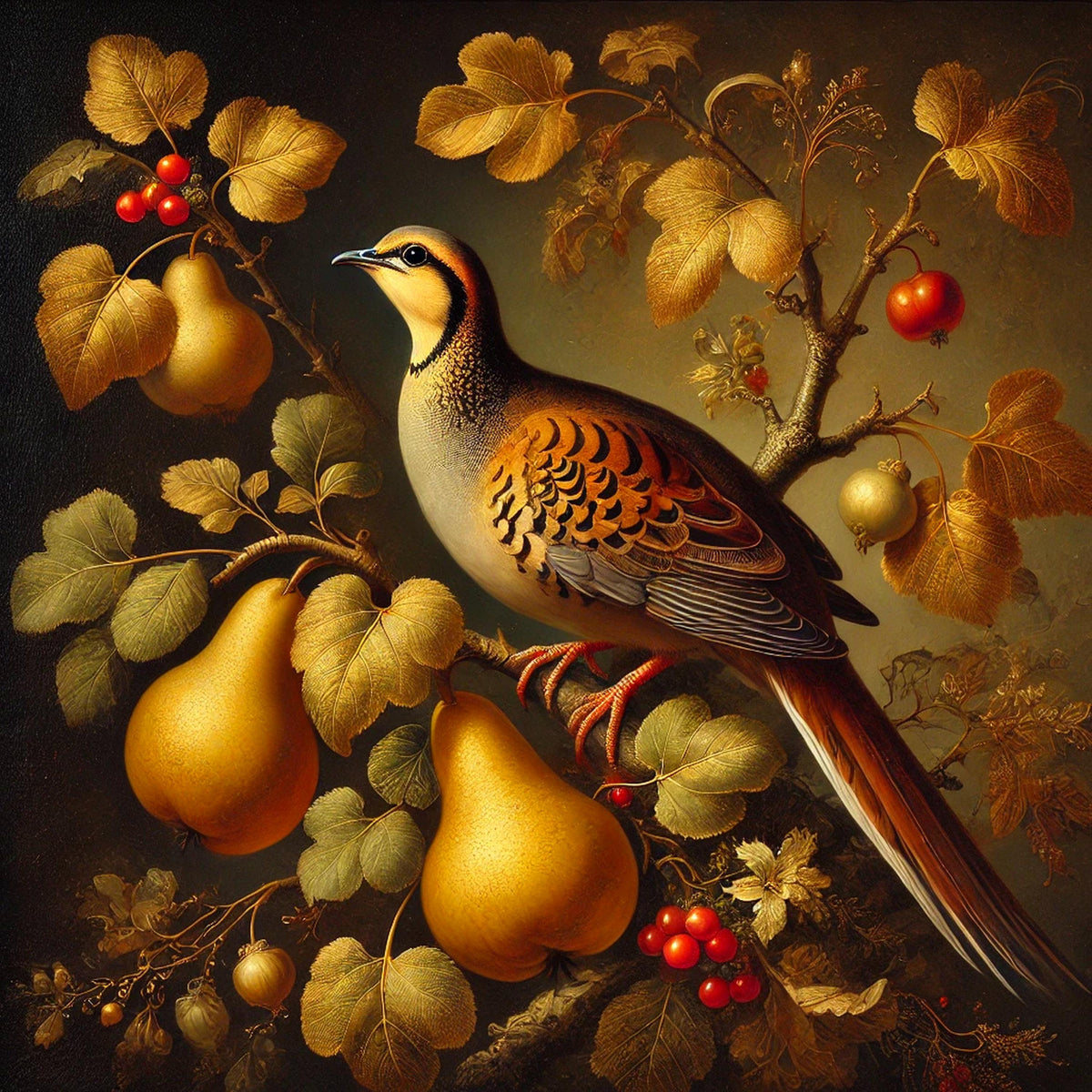 Partridge in a Pear Tree Art: Rustic Holiday Botanical Print (Digital Download)
