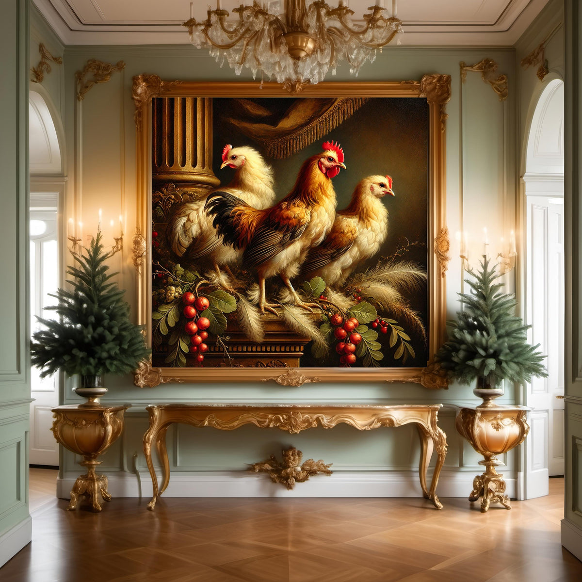 Three French Hens Print: Rustic Christmas Farmhouse Art (Digital Download)