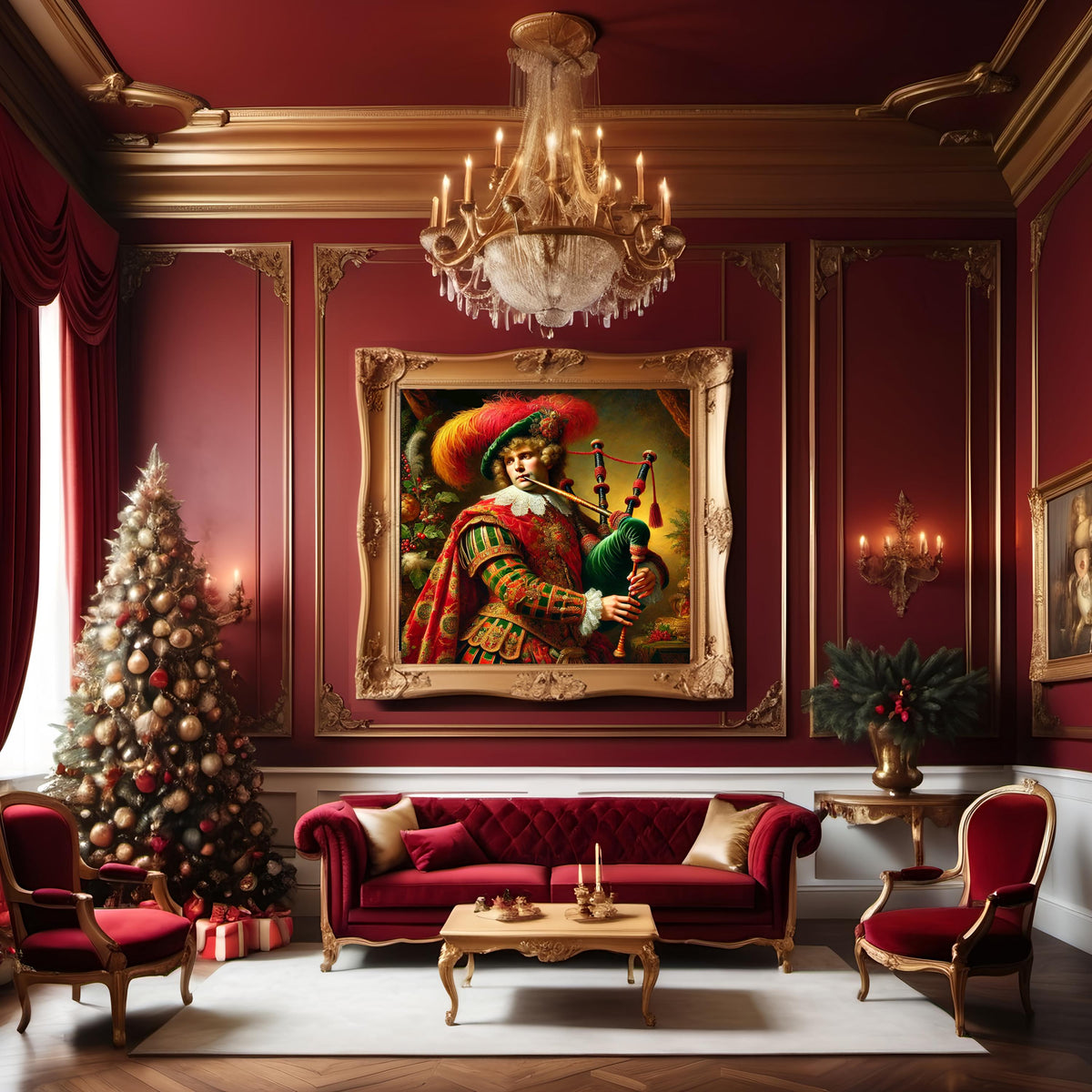 Victorian Christmas Bagpiper Art: Elegant Holiday Decor (Digital Download)