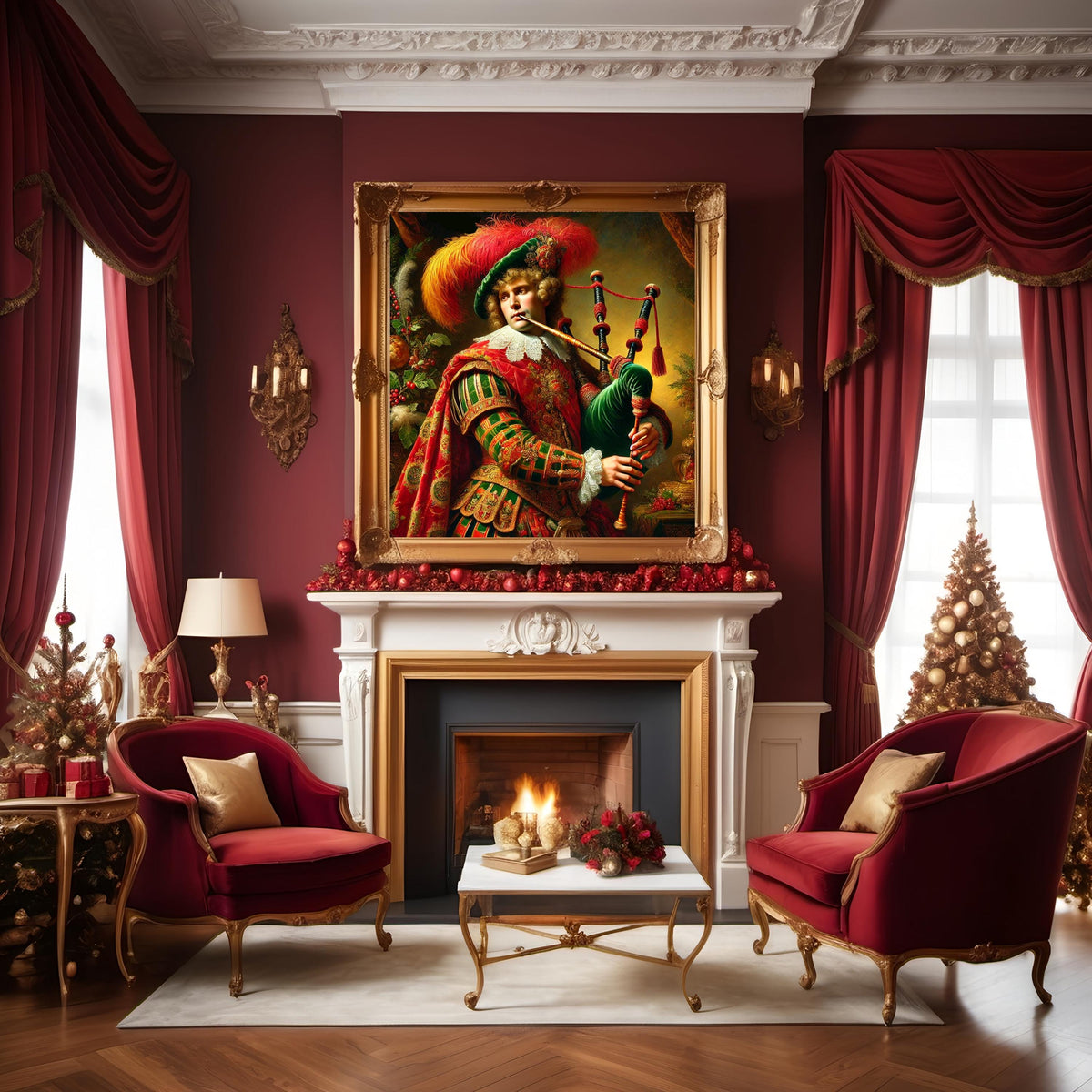 Victorian Christmas Bagpiper Art: Elegant Holiday Decor (Digital Download)