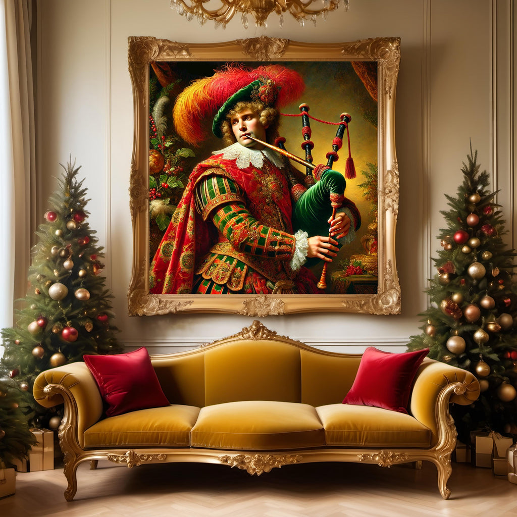 Victorian Christmas Bagpiper Art: Elegant Holiday Decor (Digital Download)