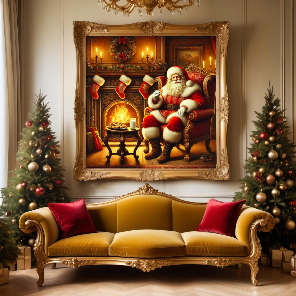 Victorian Santa Art Print: Cozy Christmas Fireplace Scene (Digital Download)