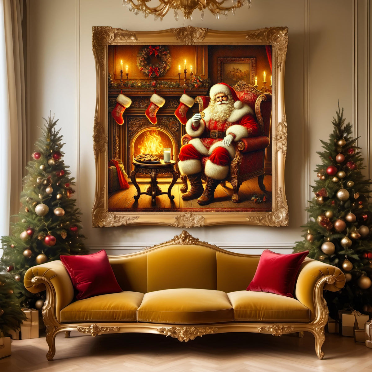 Victorian Santa Art Print: Cozy Christmas Fireplace Scene (Digital Download)