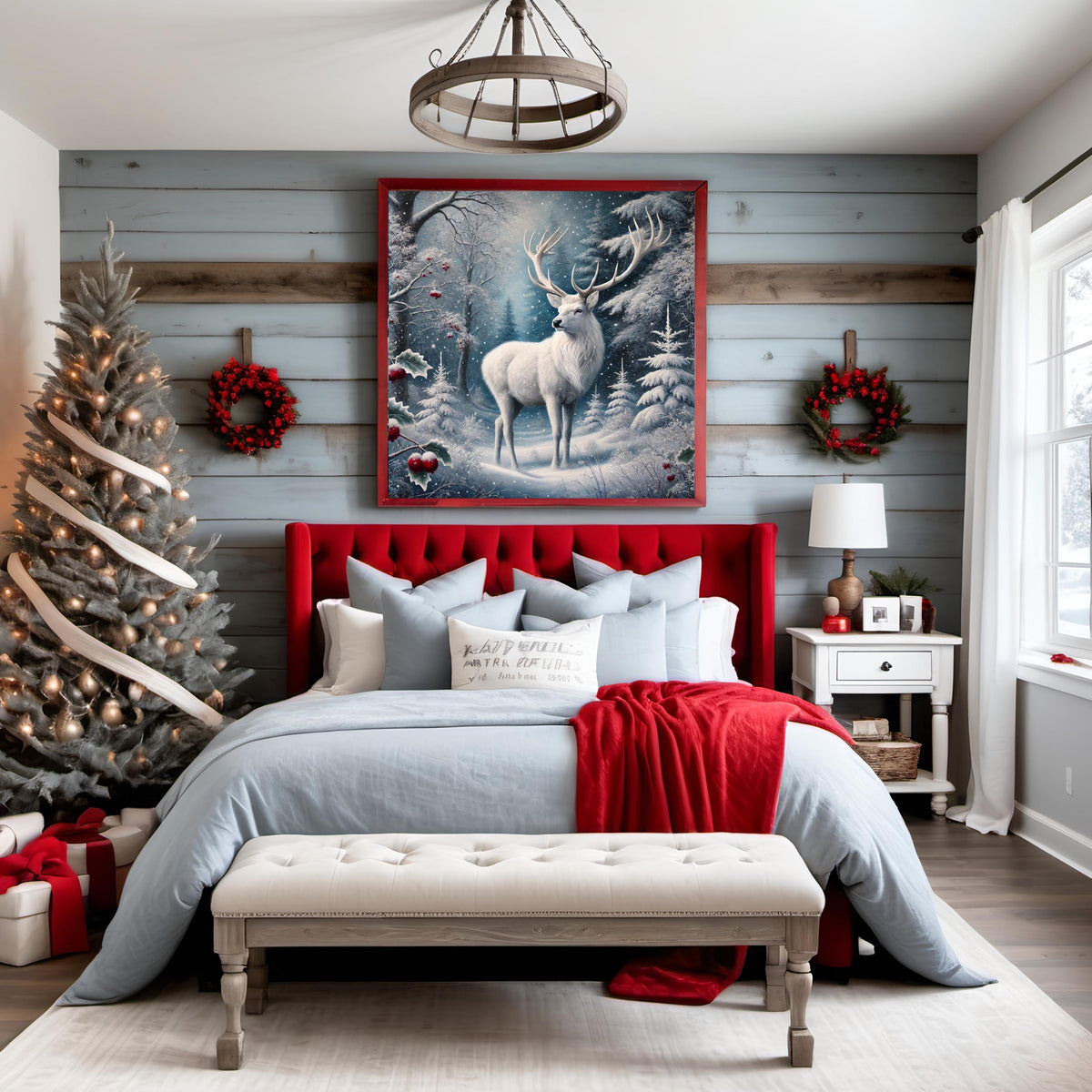 Majestic White Stag Print: Winter Forest Wildlife Art (Digital Download)