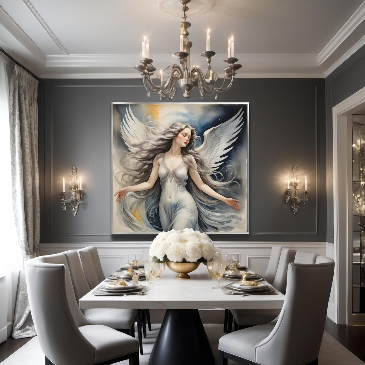 Ethereal Angel Portrait: Celestial Oil Painting (Digital Art Download)