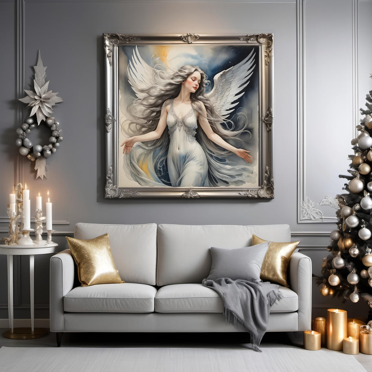 Ethereal Angel Portrait: Celestial Oil Painting (Digital Art Download)