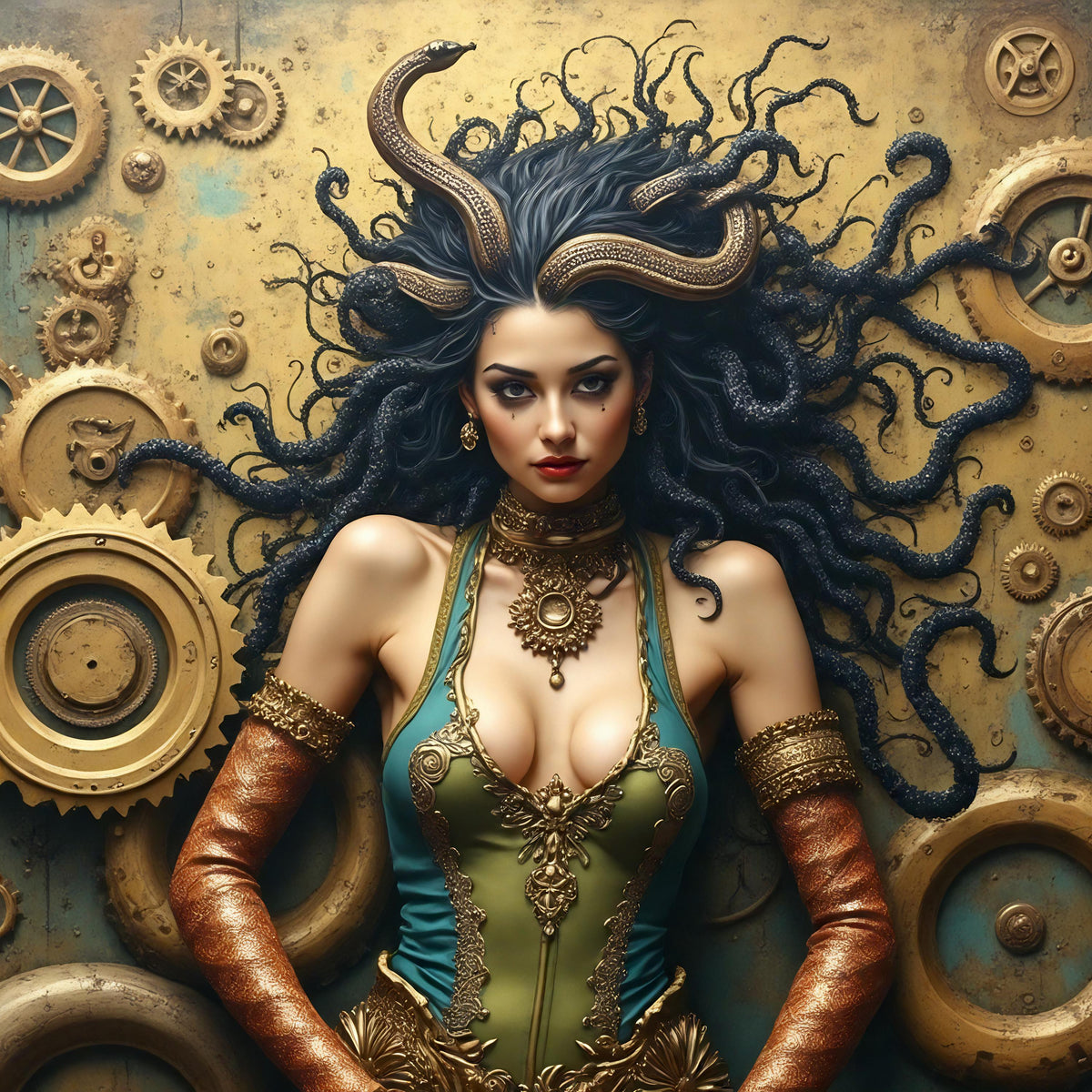 Steampunk Medusa Digital Print: Mythical Fantasy Wall Art (4096x4096 pixels)