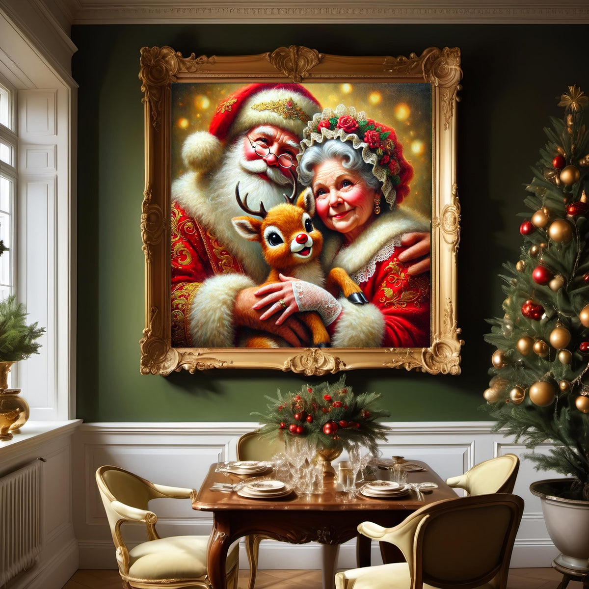 Santa, Mrs. Claus & Baby Rudolph Christmas Art (Digital Download)
