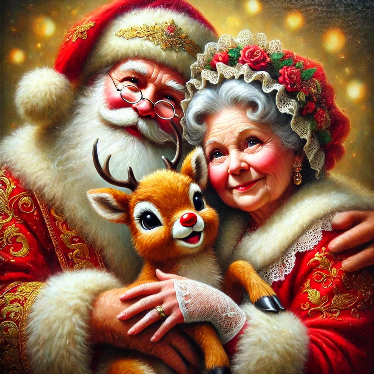 Santa, Mrs. Claus & Baby Rudolph Christmas Art (Digital Download)