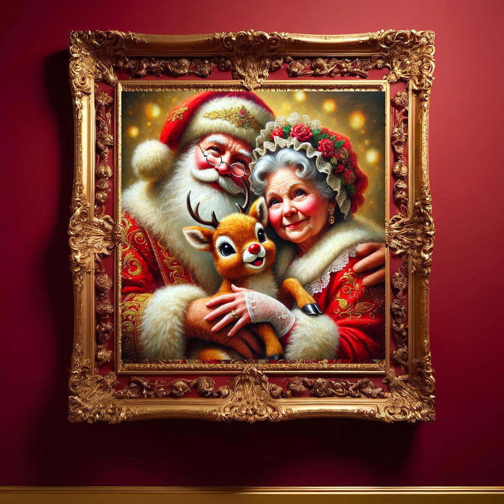 Santa, Mrs. Claus & Baby Rudolph Christmas Art (Digital Download)