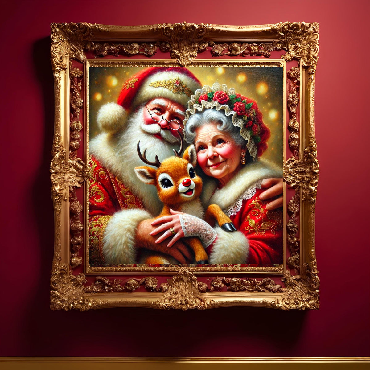 Santa, Mrs. Claus & Baby Rudolph Christmas Art (Digital Download)