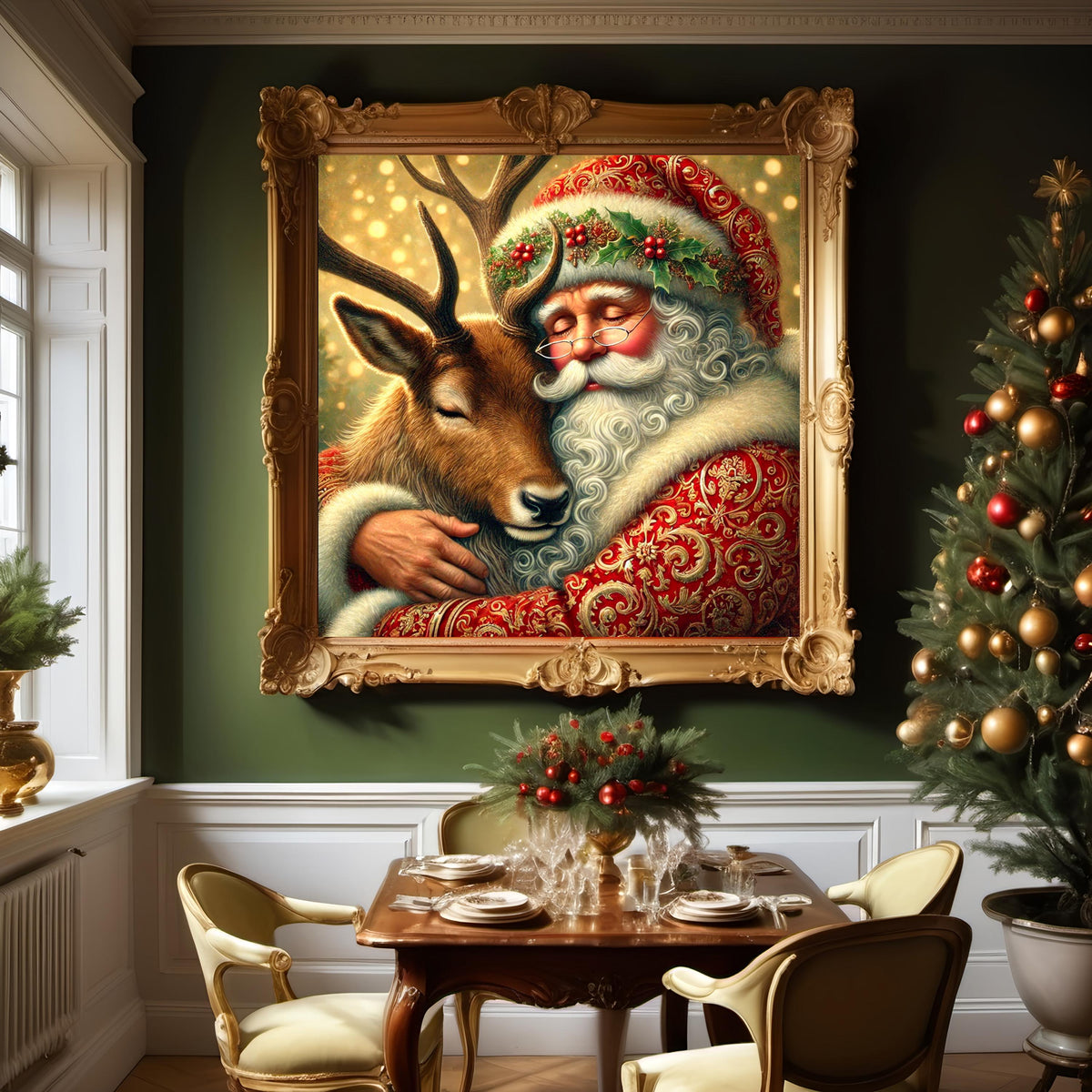 Santa and Reindeer Portrait: Heartwarming Christmas Art (Digital Download)