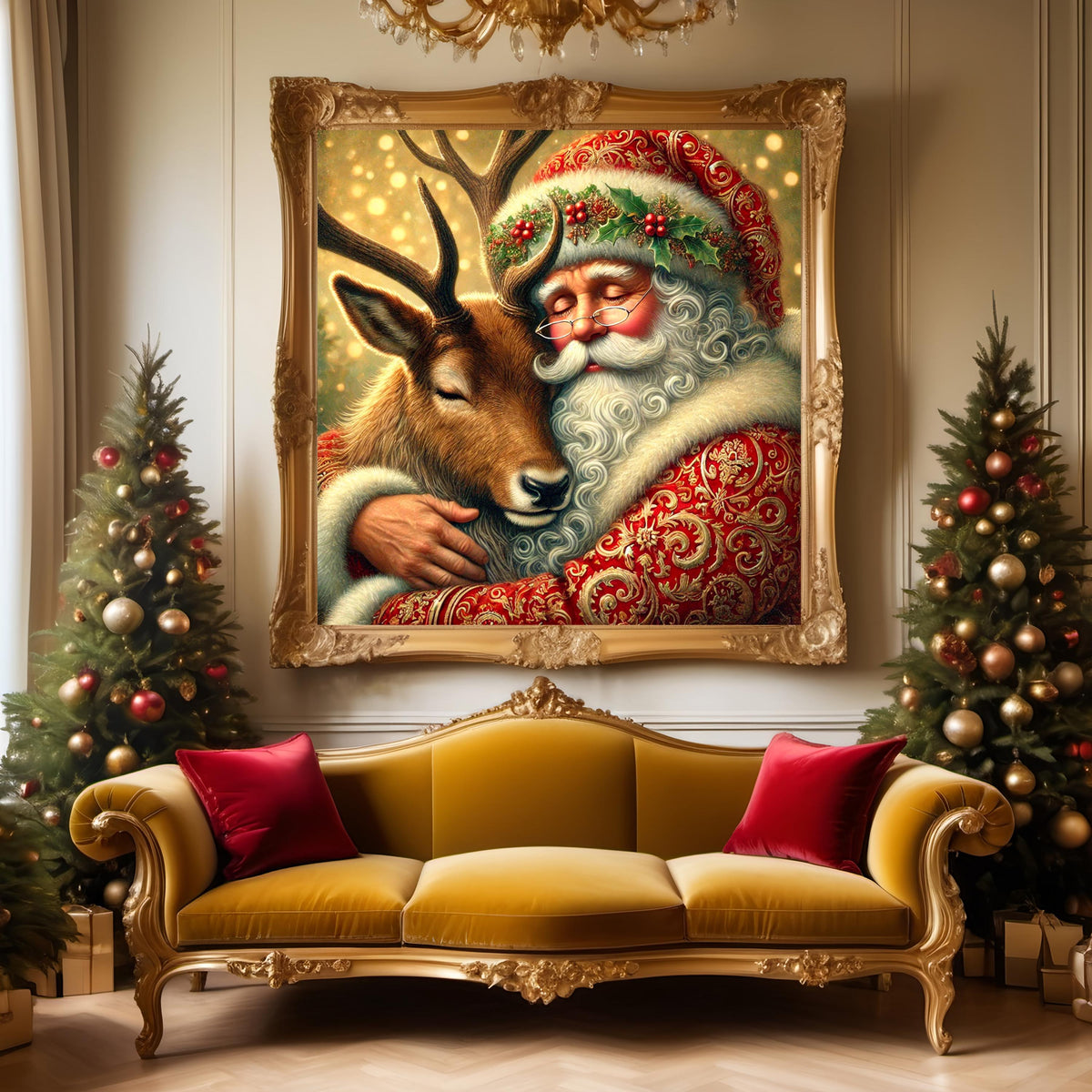 Santa and Reindeer Portrait: Heartwarming Christmas Art (Digital Download)