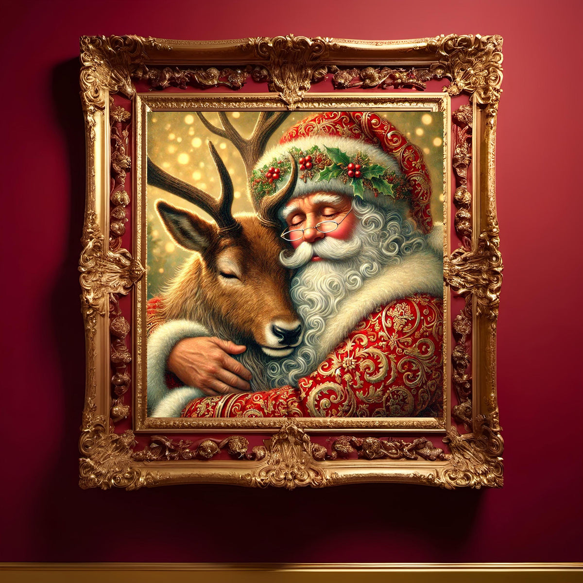 Santa and Reindeer Portrait: Heartwarming Christmas Art (Digital Download)