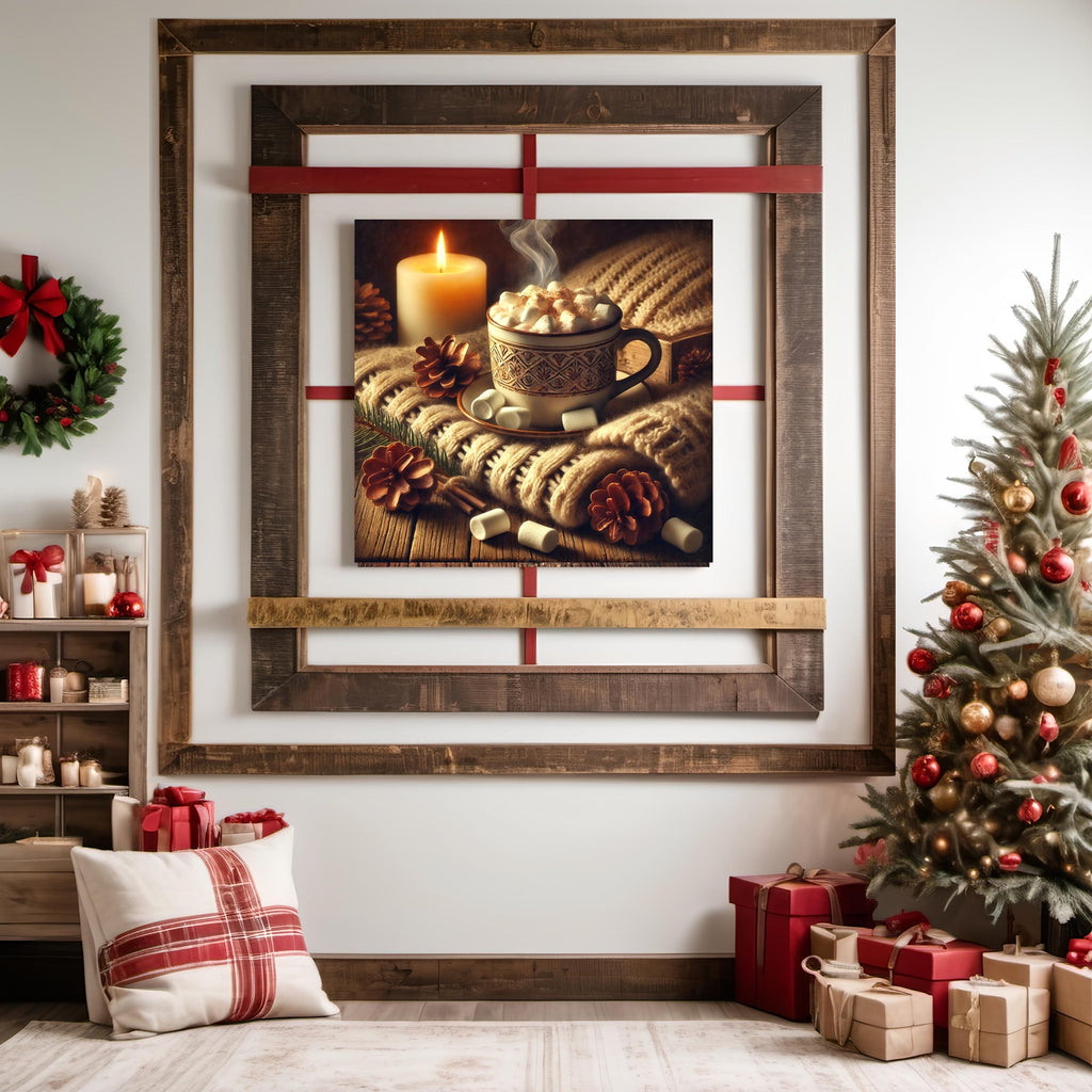 Vintage Hot Cocoa Winter Print: Knitted Blanket, Candle Painting (Digital Download)