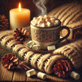 Vintage Hot Cocoa Winter Print: Knitted Blanket, Candle Painting (Digital Download)