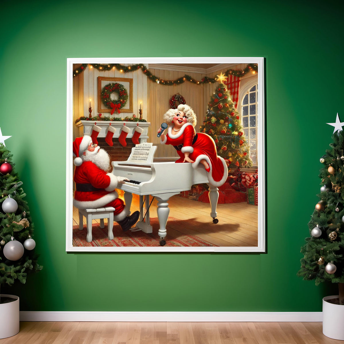 Santa and Mrs. Claus Making Music Art: Whimsical Christmas Decor (Digital Download)