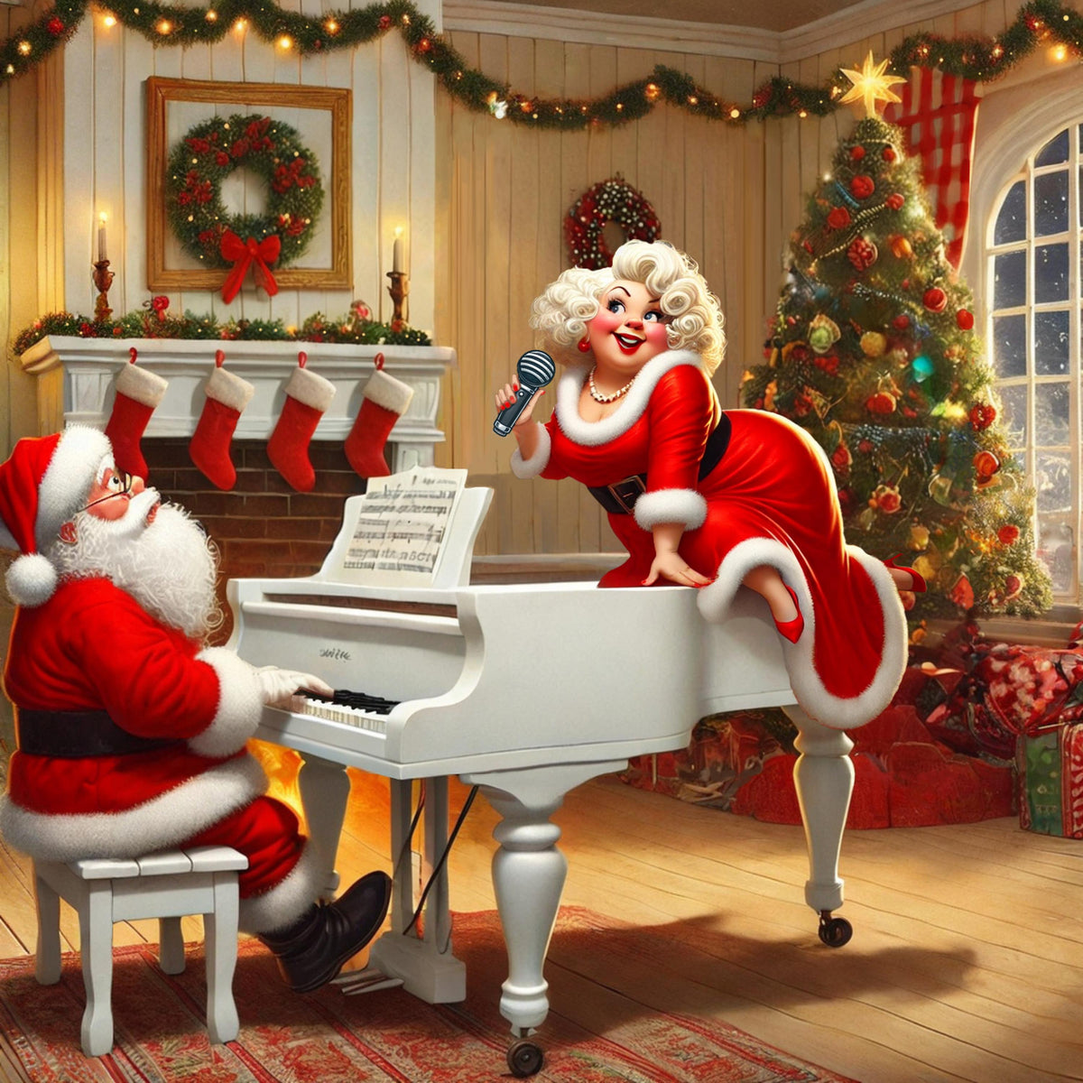 Santa and Mrs. Claus Making Music Art: Whimsical Christmas Decor (Digital Download)