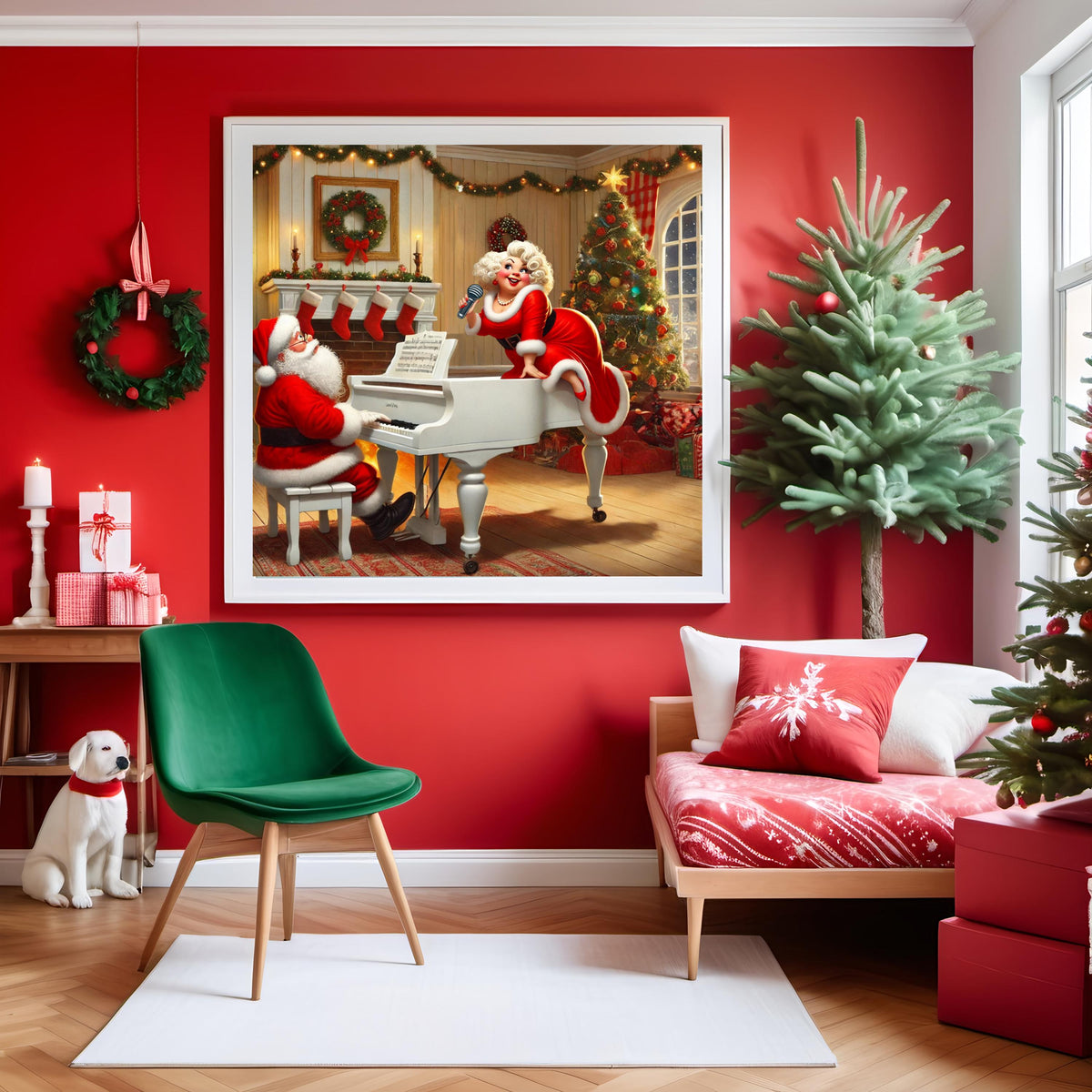Santa and Mrs. Claus Making Music Art: Whimsical Christmas Decor (Digital Download)