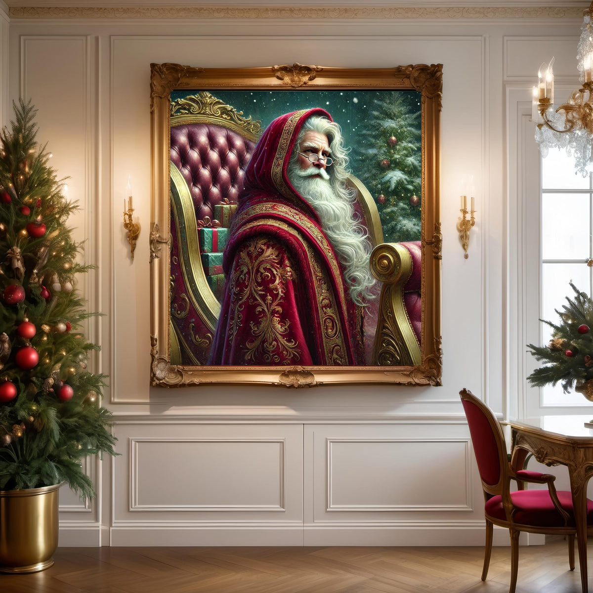 Regal Santa Claus Art: Elegant Christmas Sleigh Decor (Digital Download)