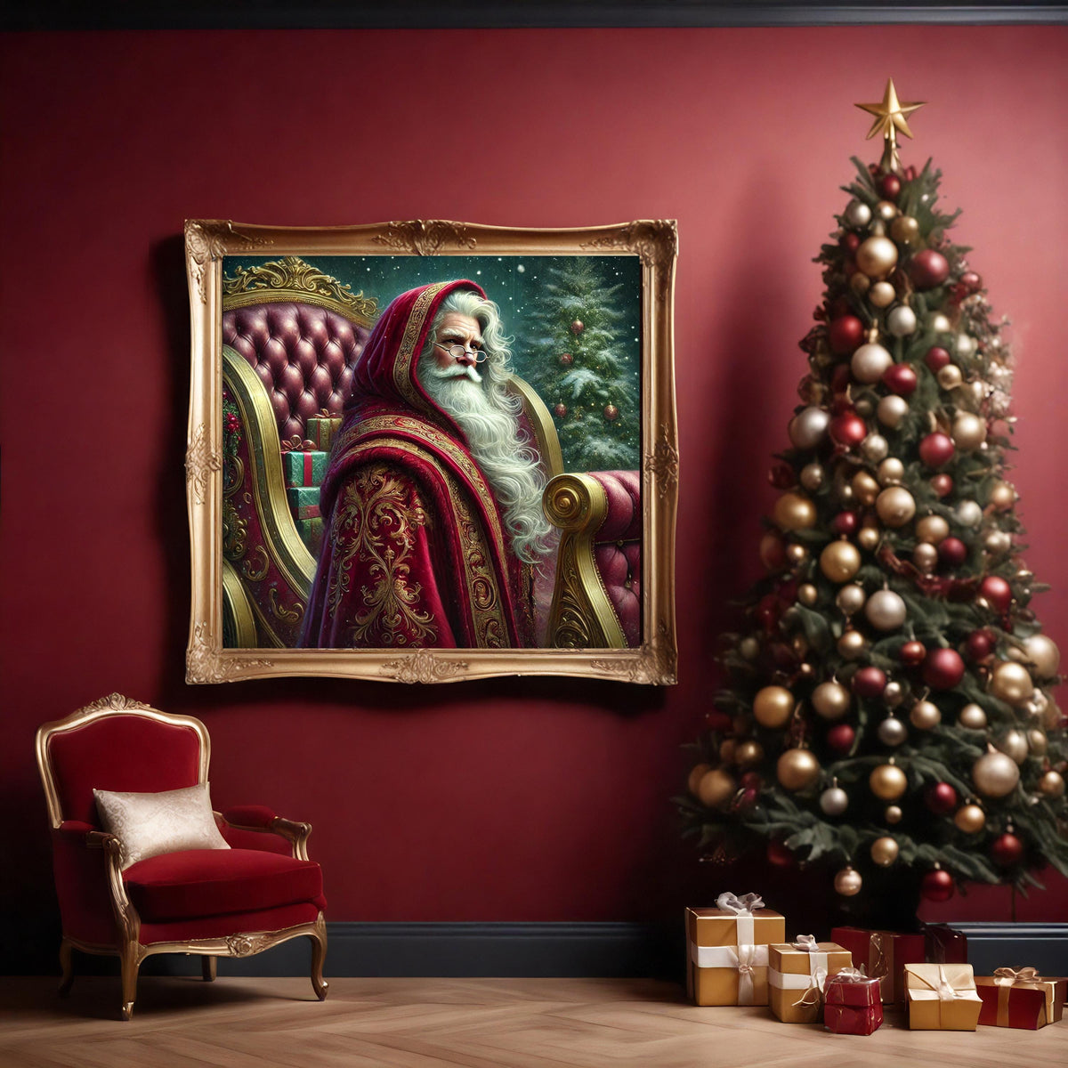 Regal Santa Claus Art: Elegant Christmas Sleigh Decor (Digital Download)
