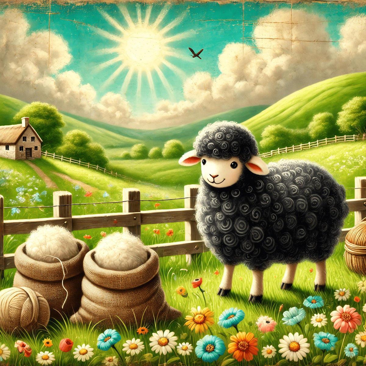 Vintage Sheep Nursery Print: Whimsical Floral Meadow Artwork (Digital Download