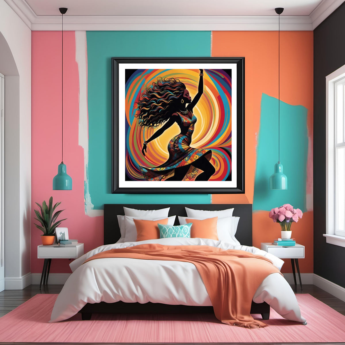 Dancing Woman Silhouette Art Print: Colorful Abstract Home Decor (Digital Download)