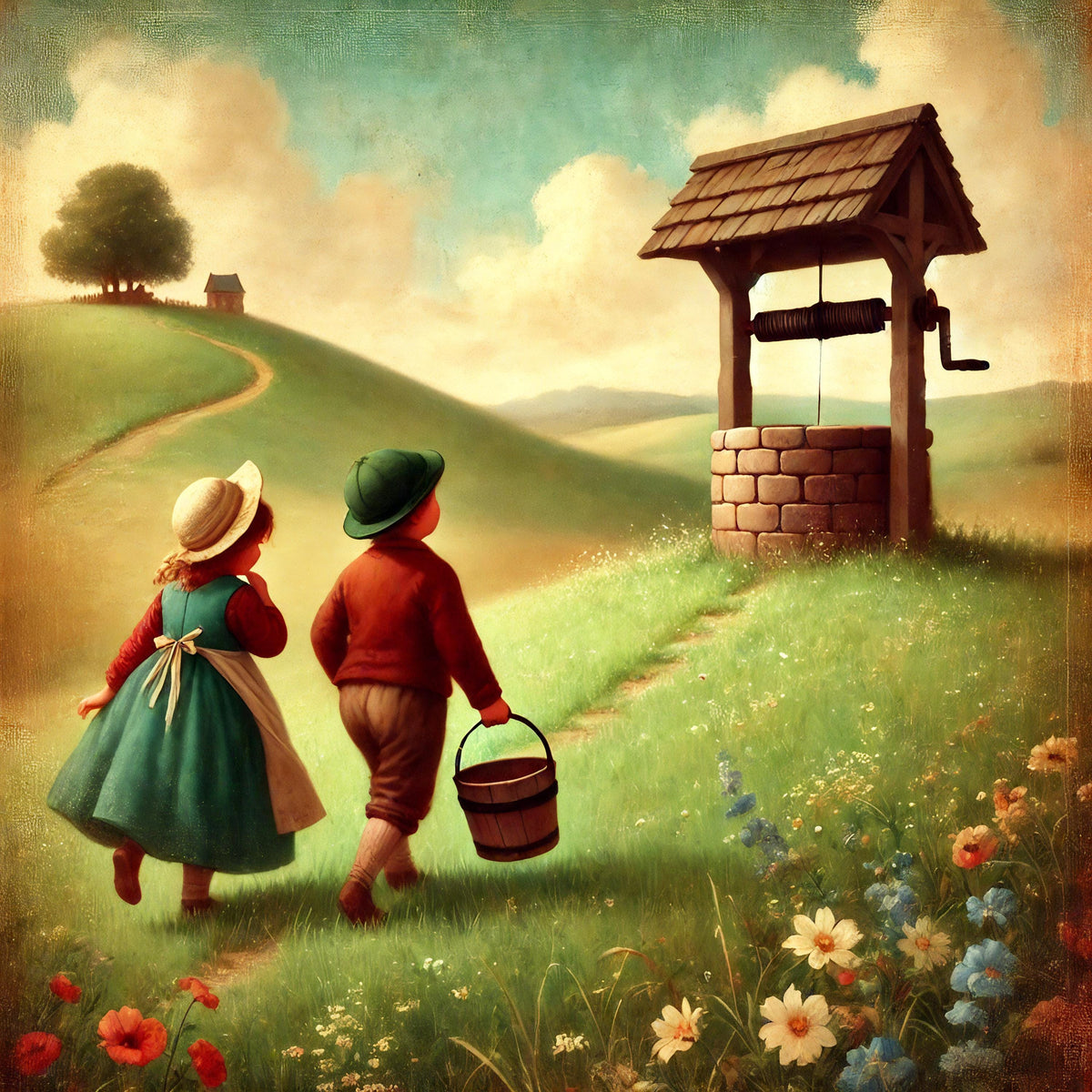 Jack and Jill Nursery Print: Vintage Farmhouse Children's Room Art (Digital Download)