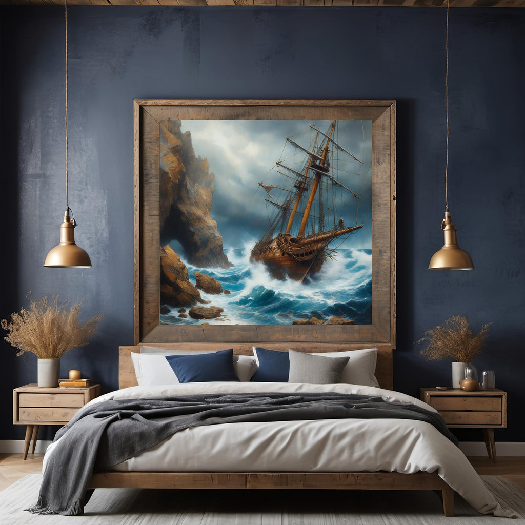 Stormy Seas Ship Print: Dramatic Nautical Wall Art (Digital Download)
