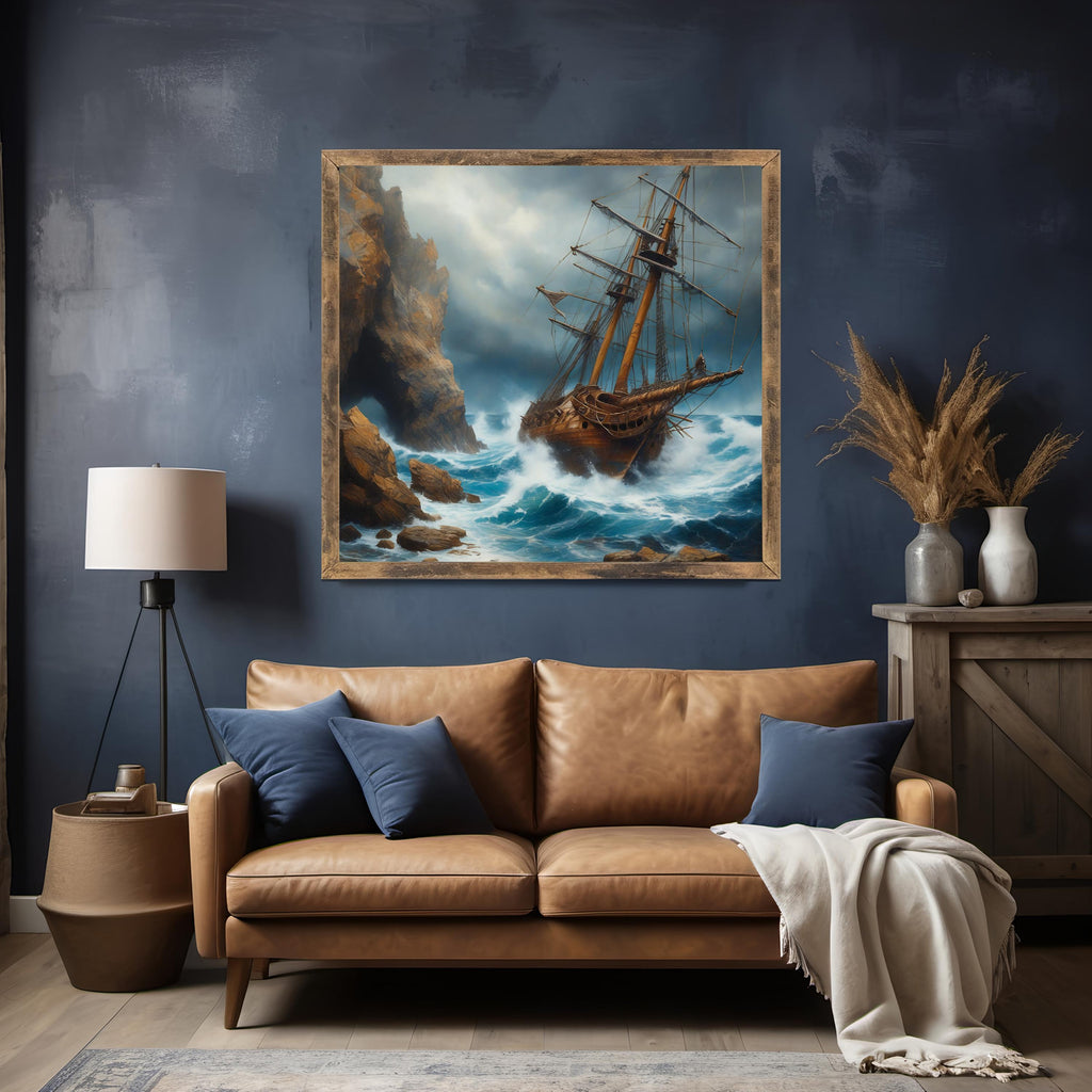 Stormy Seas Ship Print: Dramatic Nautical Wall Art (Digital Download)