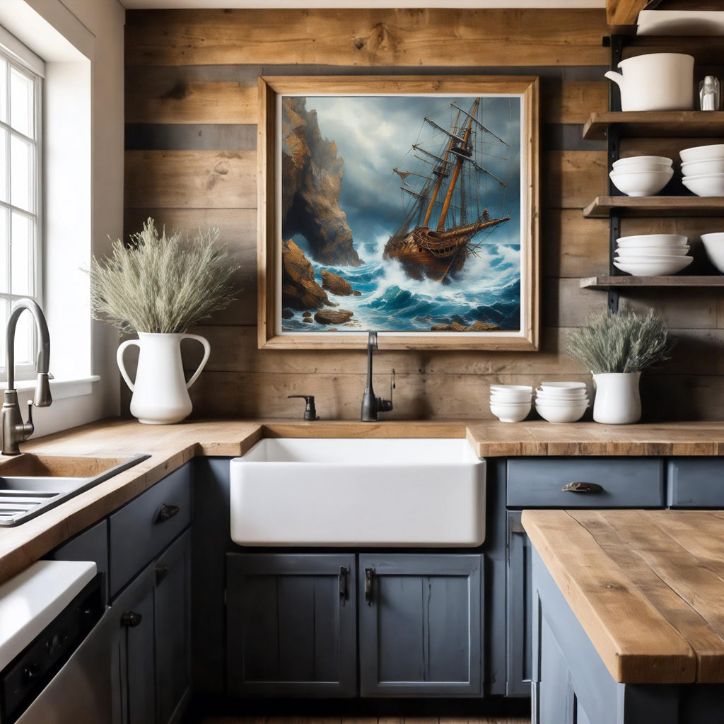 Stormy Seas Ship Print: Dramatic Nautical Wall Art (Digital Download)