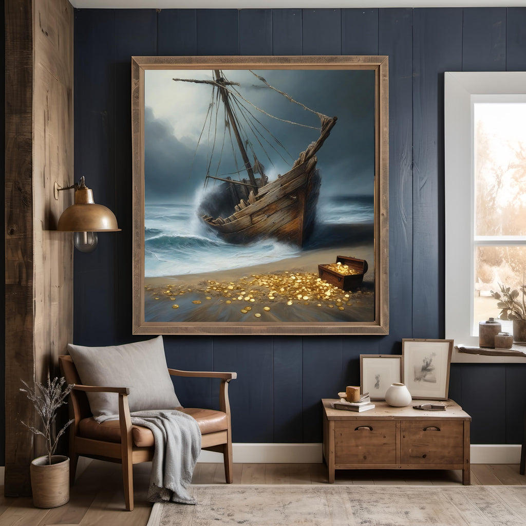 Shipwreck Treasure Chest Print: Nautical Pirate Scene (Digital Download)