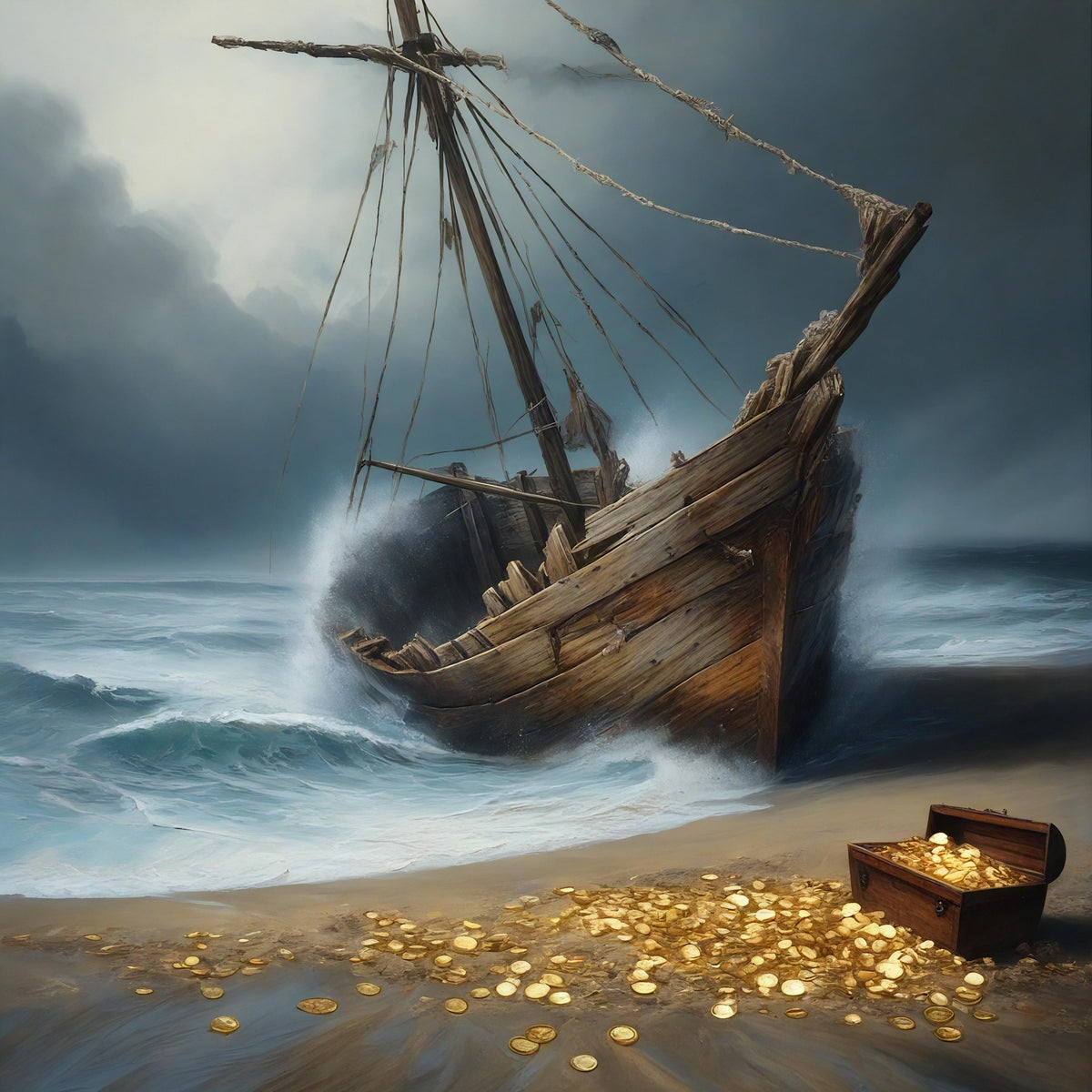 Shipwreck Treasure Chest Print: Nautical Pirate Scene (Digital Download)