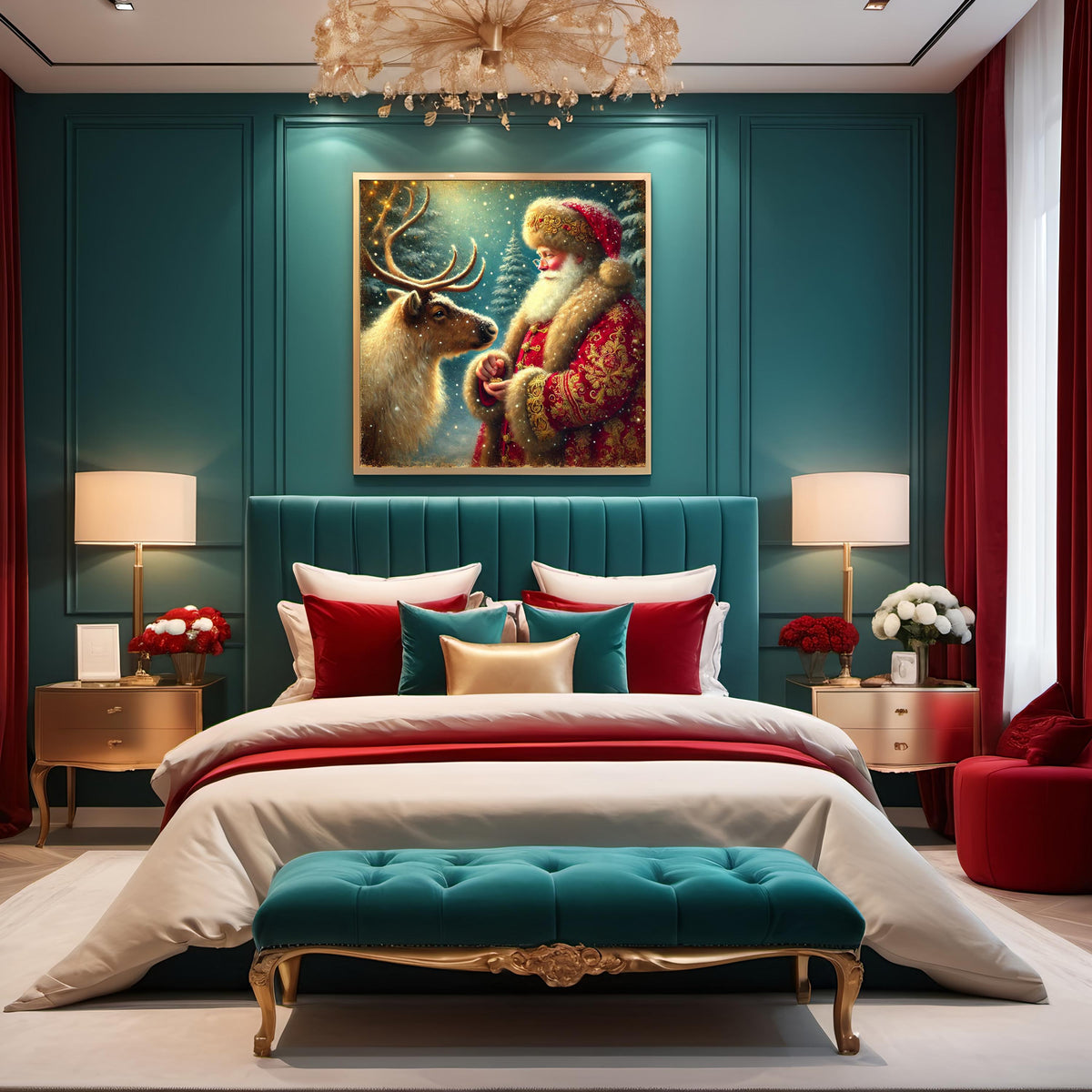 Vintage Santa and Reindeer Art: Christmas Wall Decor (Digital Download)