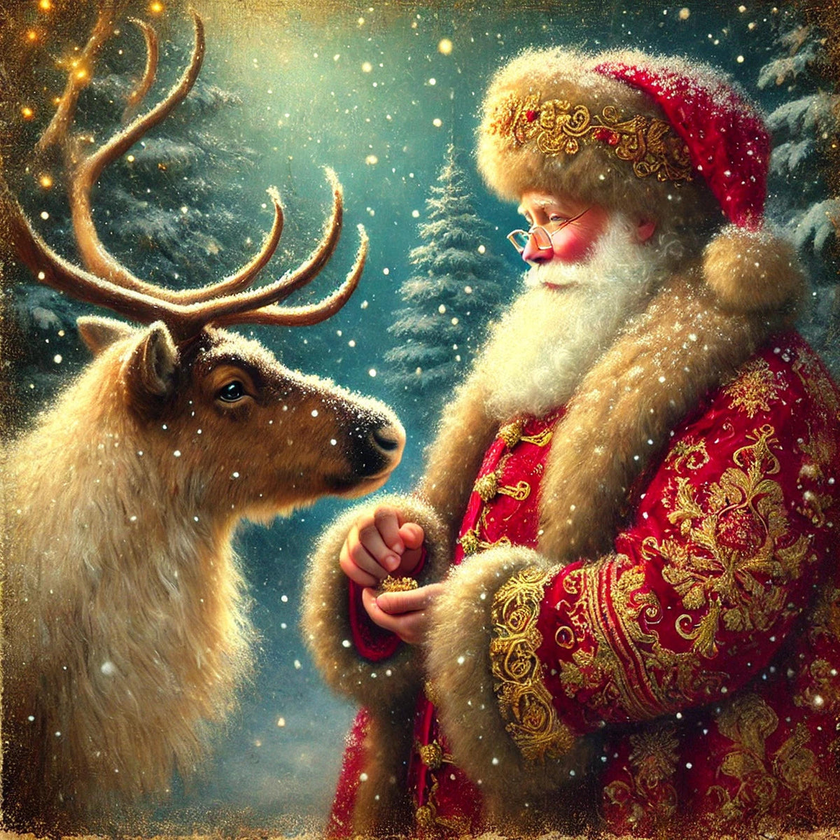 Vintage Santa and Reindeer Art: Christmas Wall Decor (Digital Download)
