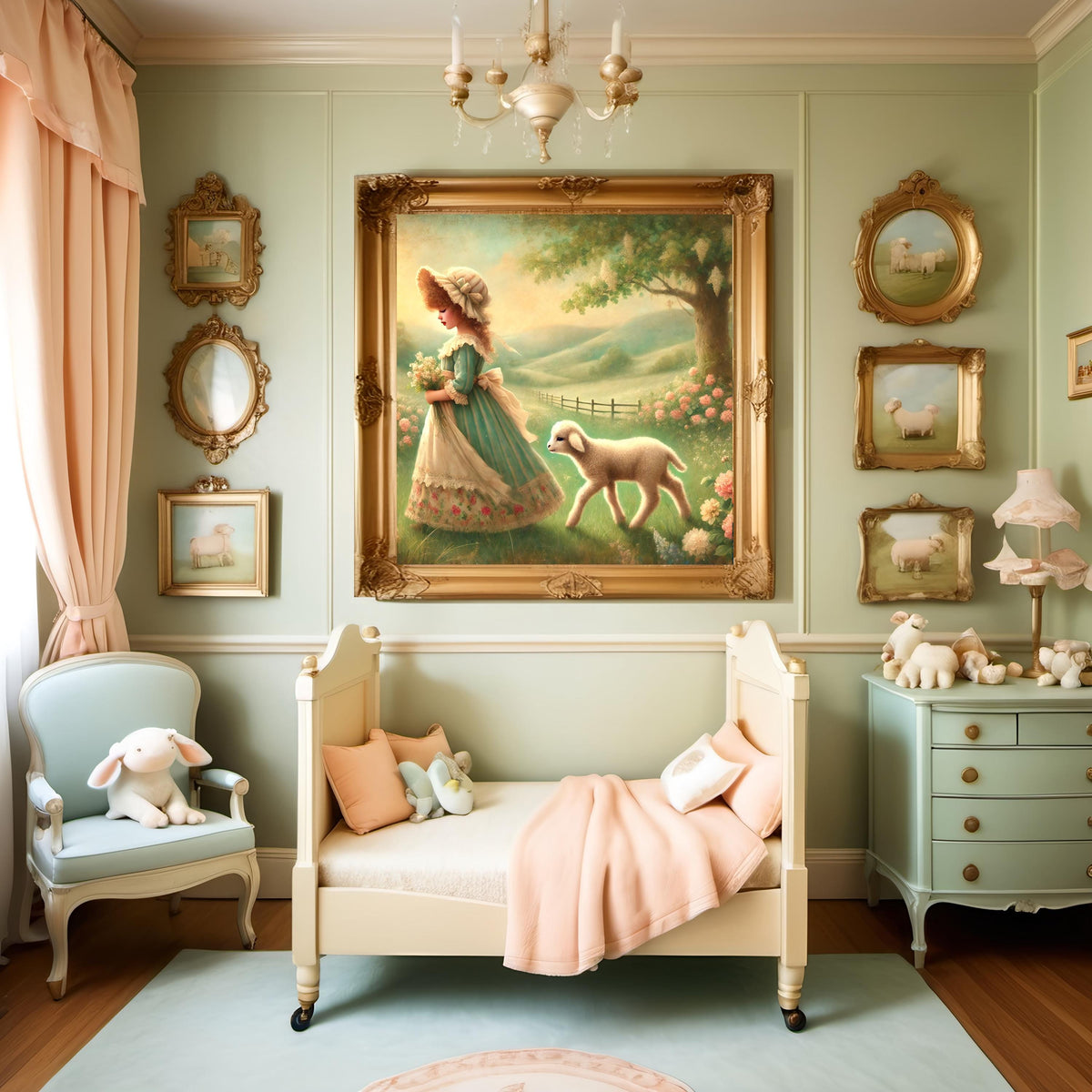 Vintage Mary Had a Little Lamb Print: Pastoral Cottagecore Nursery Decor (Digital Download)