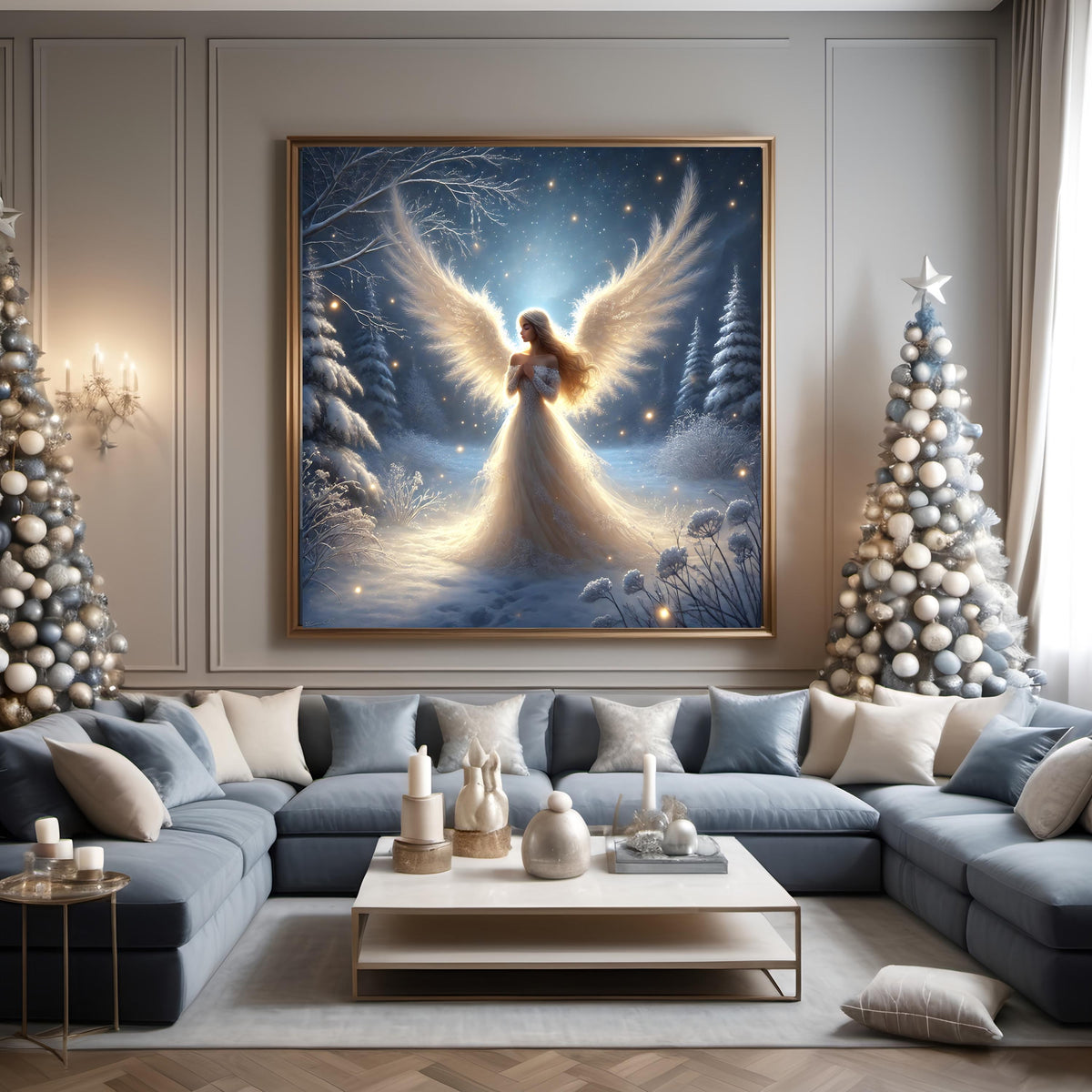 Victorian Winter Angel Art Print: Ethereal Christmas Scene (Digital Download)