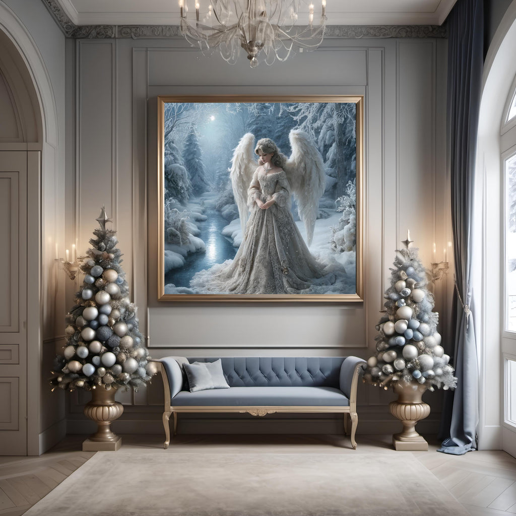 Victorian Winter Angel Art Print: Celestial Snowy Scene (Digital Download)