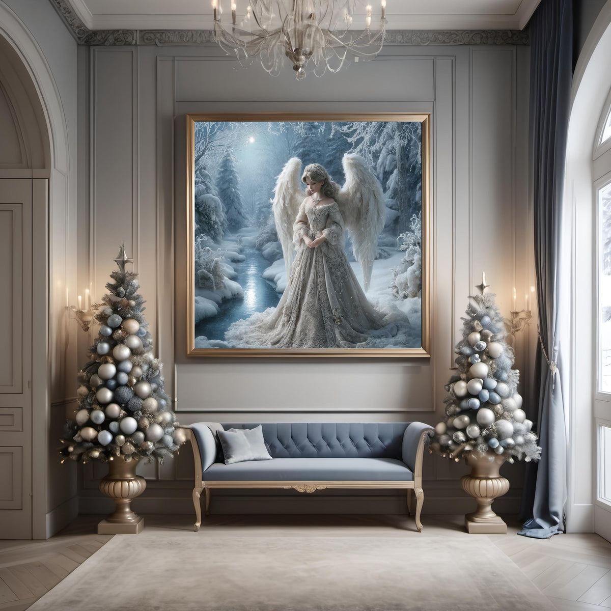 Victorian Winter Angel Art Print: Celestial Snowy Scene (Digital Download)