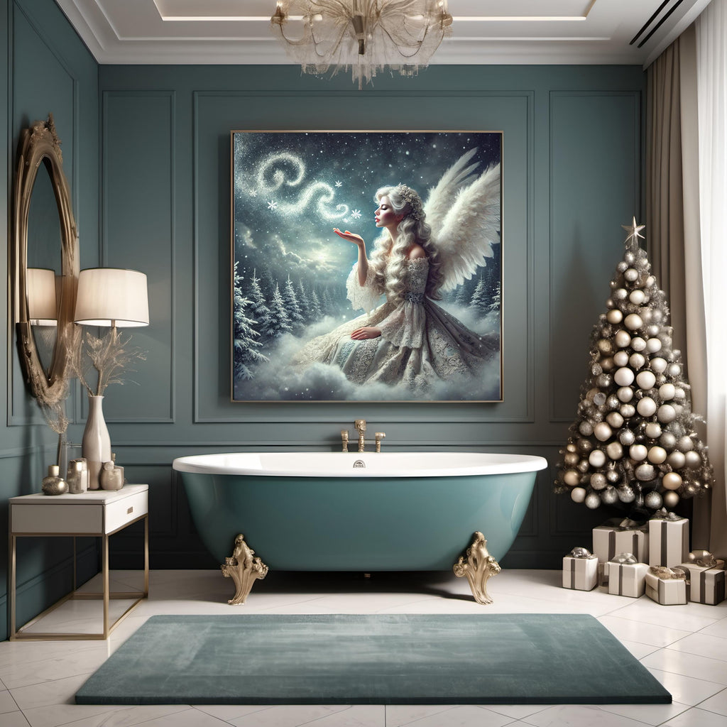 Victorian Winter Angel Art Print: Ethereal Christmas Scene (Digital Download)