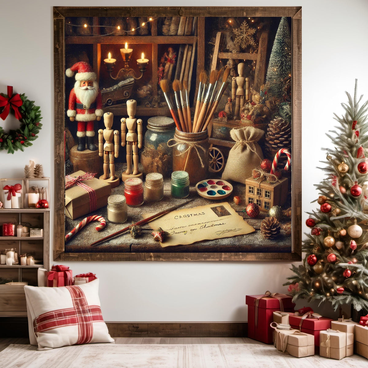 Santa's Workshop Still Life Art Print: Vintage Christmas Toy Scene (Digital Download)