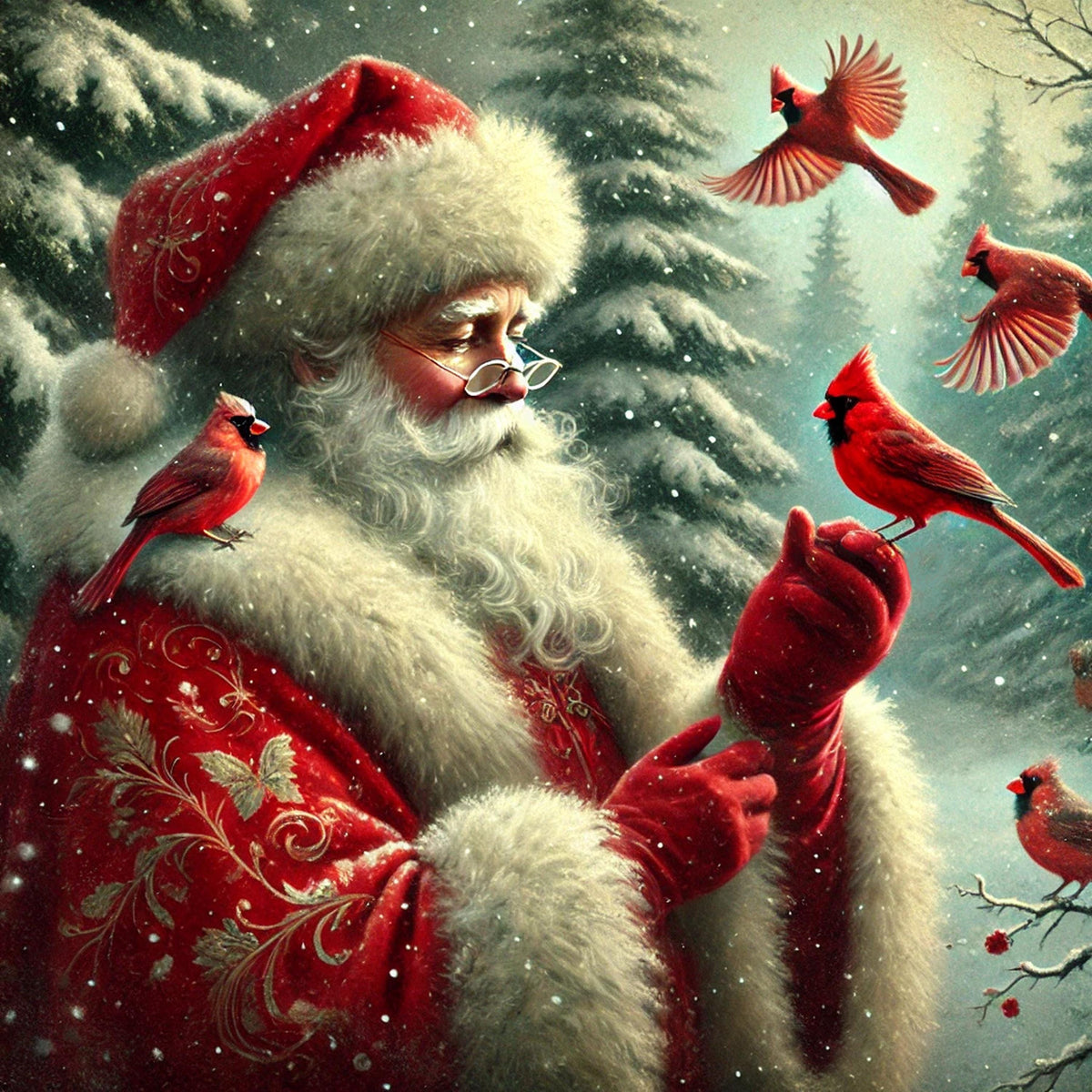 Vintage Santa Cardinal Christmas Art: Nostalgic Holiday Decor (Digital Download)