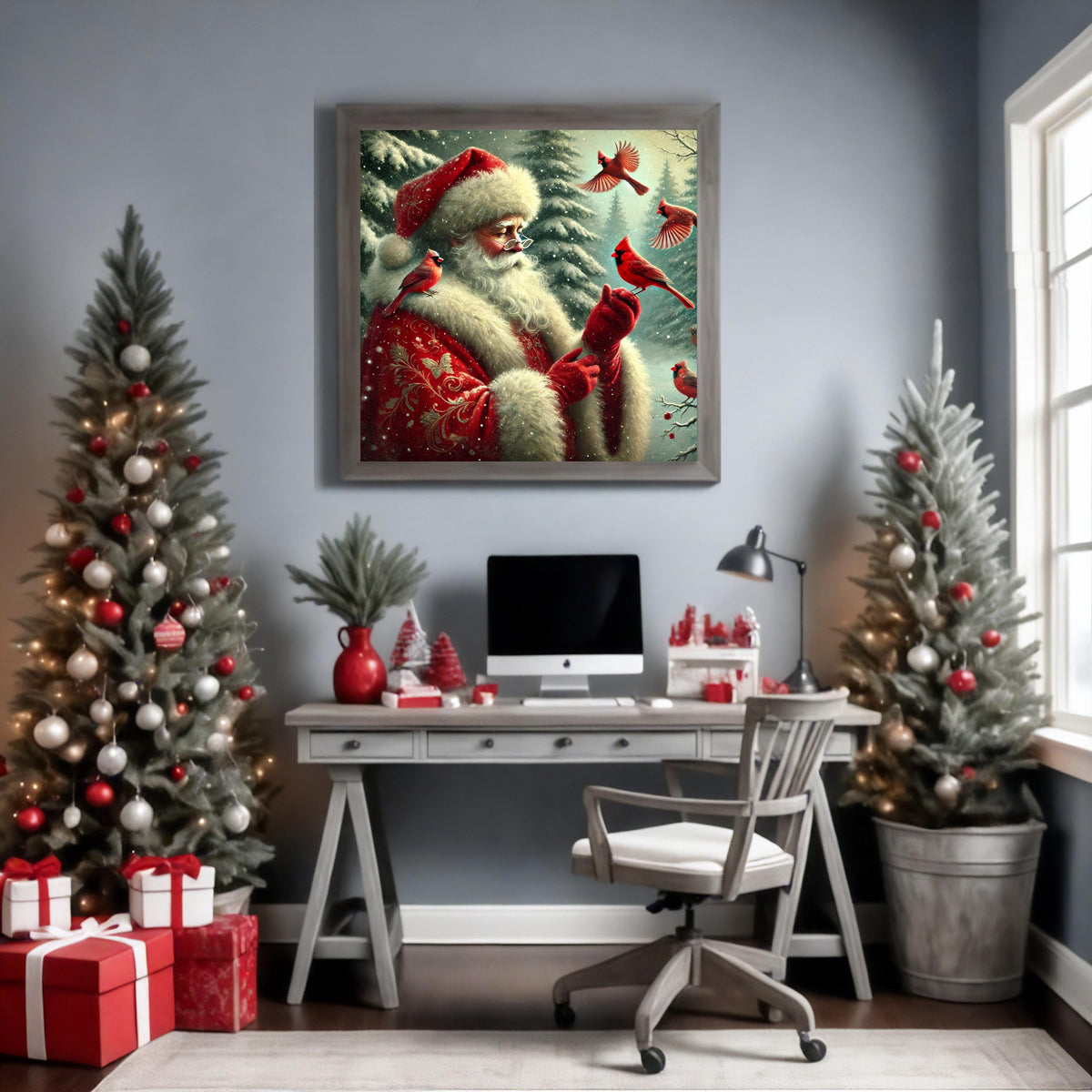 Vintage Santa Cardinal Christmas Art: Nostalgic Holiday Decor (Digital Download)