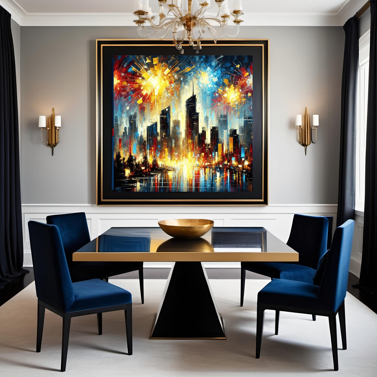 Independence Day Fireworks Abstract Print: Fourth of July Cityscape Wall Art Gift Idea (Digital Download)
